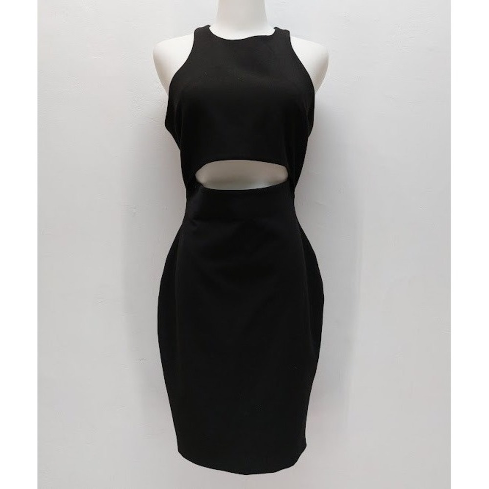 Elizabeth and James Cutout Sheath Dress Women's 6 Black Racerback Midi Cocktail